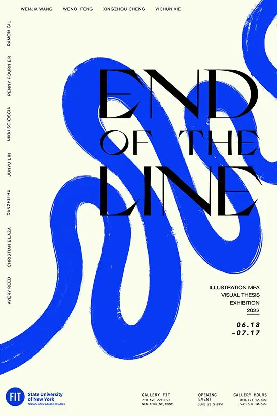 End of the Line exhibition poster with blue brush stroke