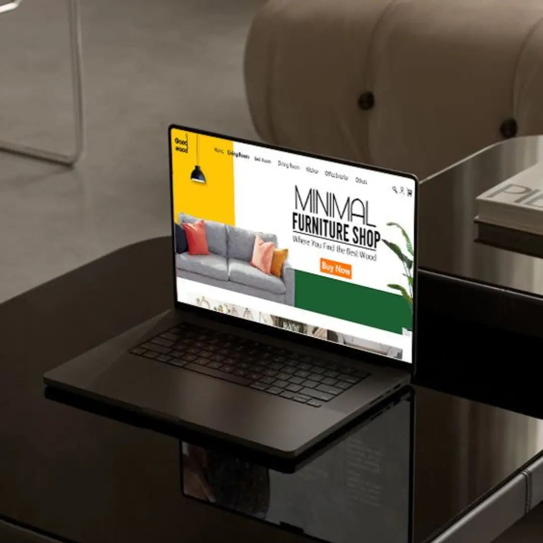 Minimal furniture shop storefront on a laptop